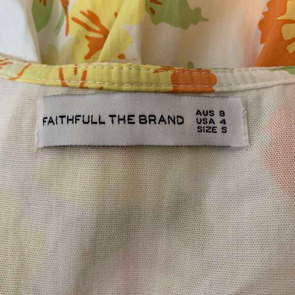 Faithfull The Brand Double Tie Front V Neck Sleeveless Yellow Floral Dress Sz S - Picture 8 of 9